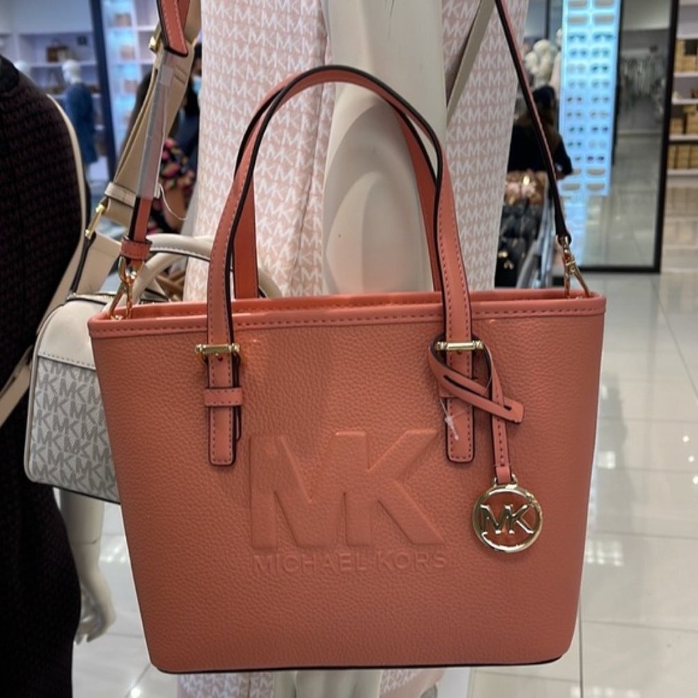 Michael Kors Jet Set Travel XS Embossed Pebbled Leather Tote Bag Sherbert